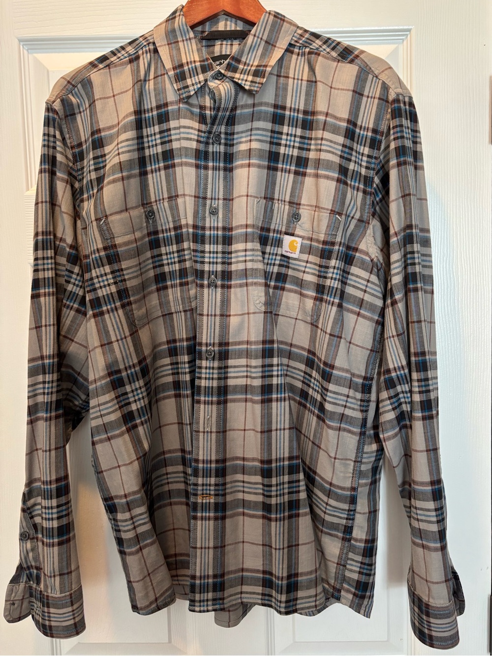 Carhartt Men’s Plaid Button-Down Shirt - Tan, Blue & Brown